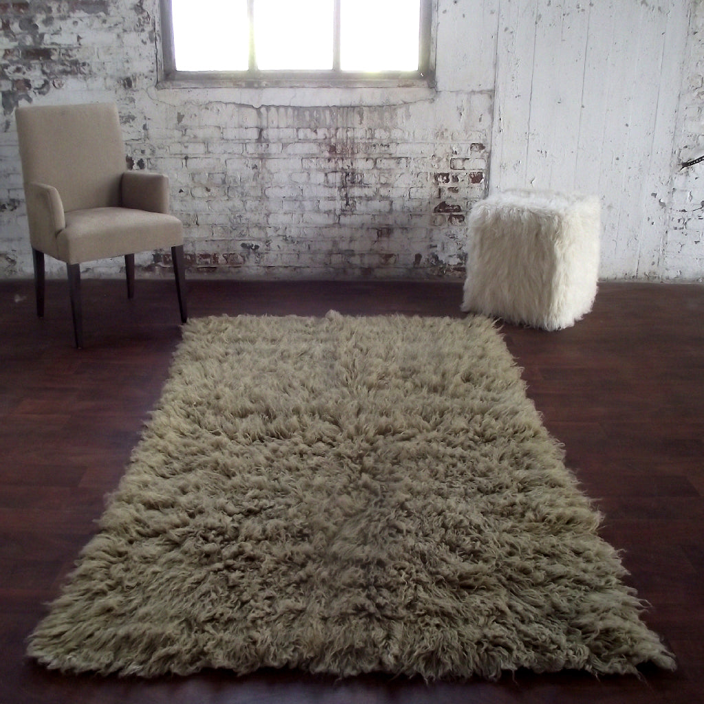 STYLISH MUTED GREEN FLOKATI RUG | THICK 3.5