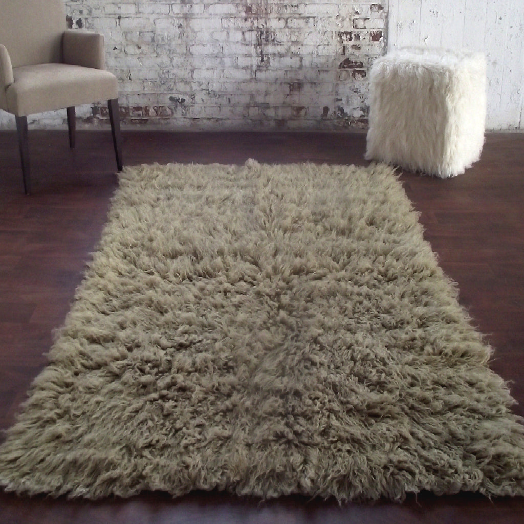STYLISH MUTED GREEN FLOKATI RUG | THICK 3.5