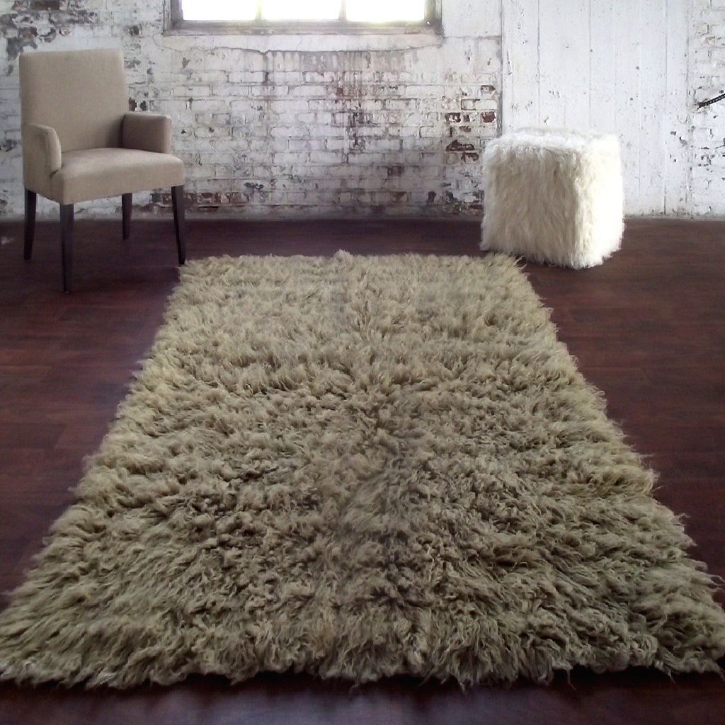 STYLISH MUTED GREEN FLOKATI RUG | THICK 3.5