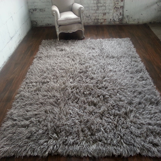 STYLISH 5x7 GRAY+WHITE BLEND FLOKATI RUG | THICK 3.5