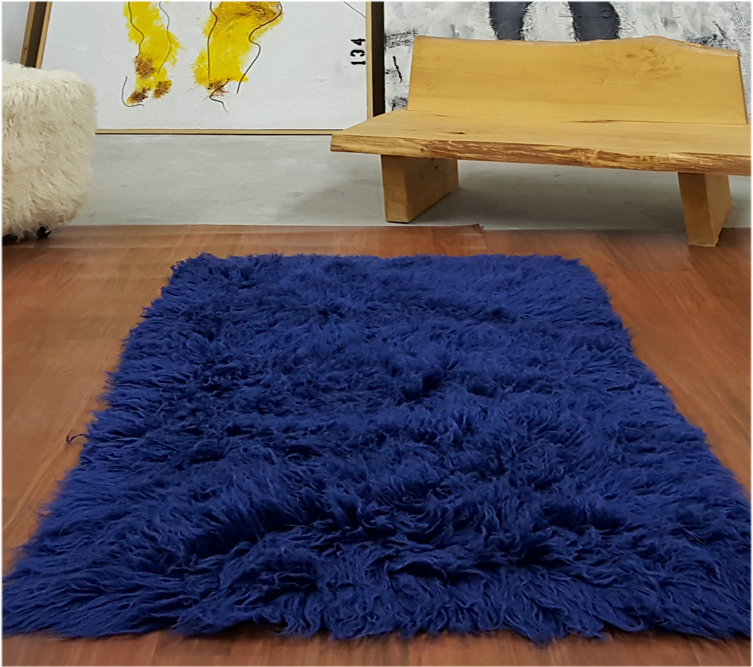 BEAUTIFUL ROYAL BLUE FLOKATI RUG | THICK 3.5