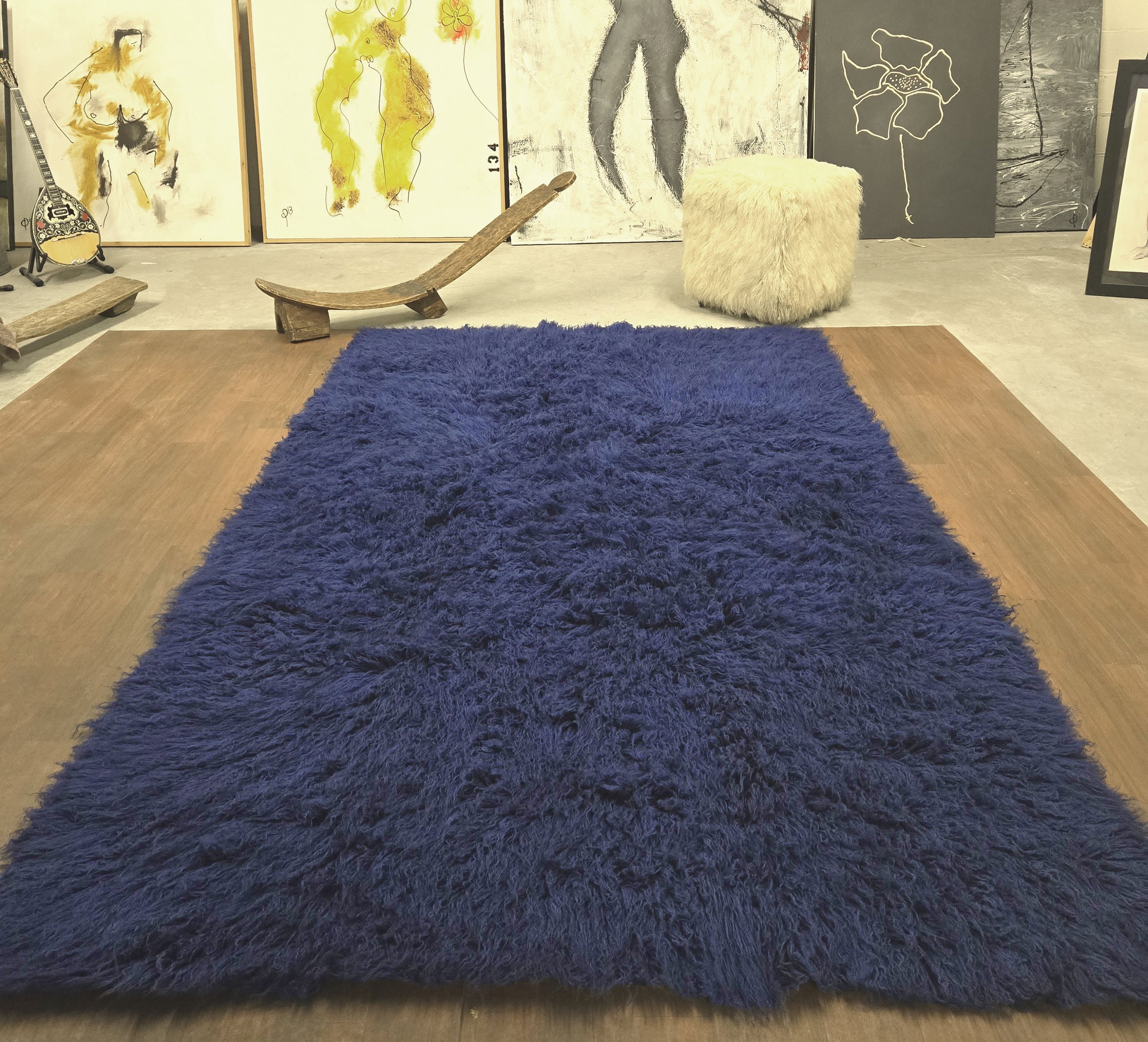 BEAUTIFUL ROYAL BLUE FLOKATI RUG | THICK 3.5