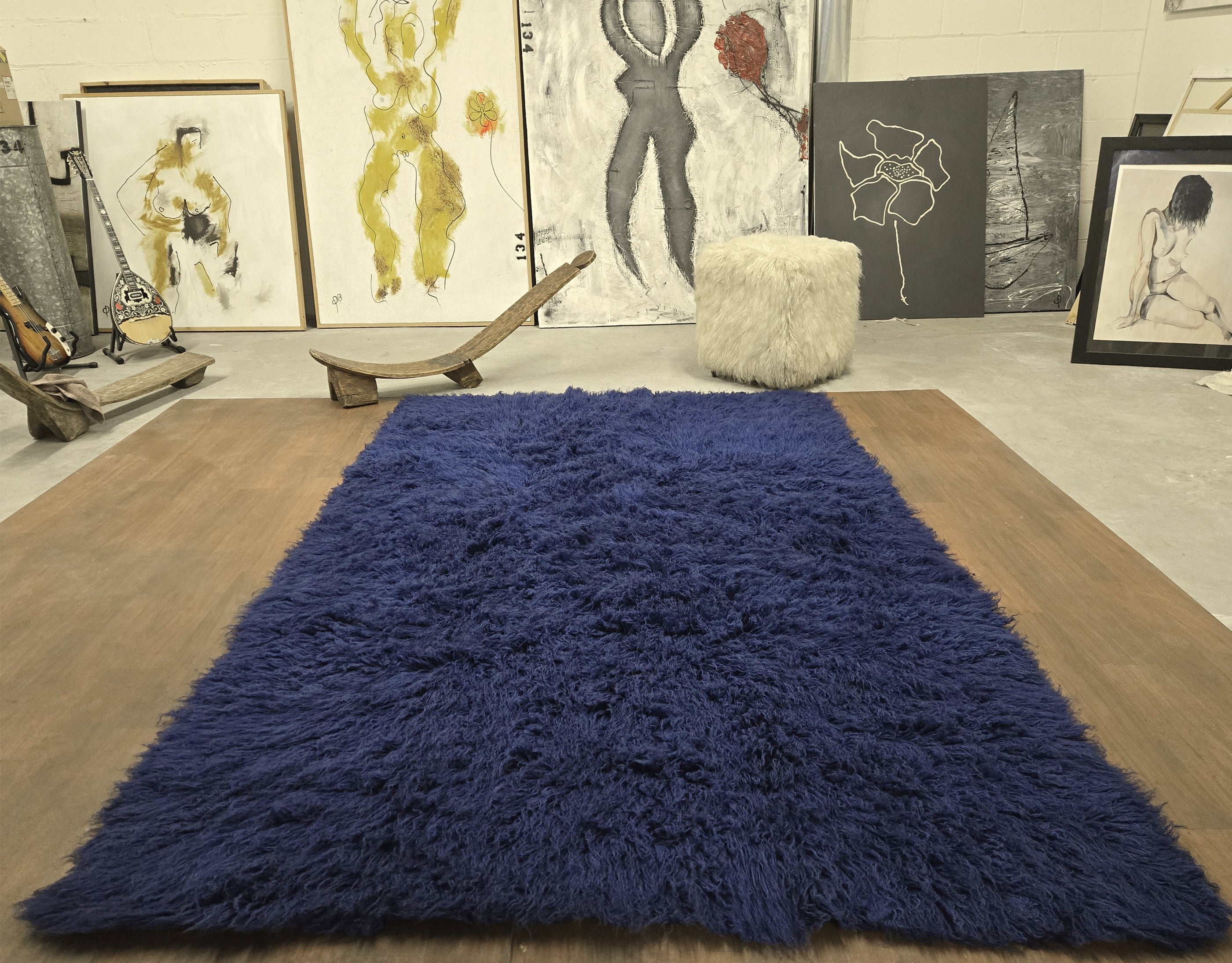 BEAUTIFUL ROYAL BLUE FLOKATI RUG | THICK 3.5