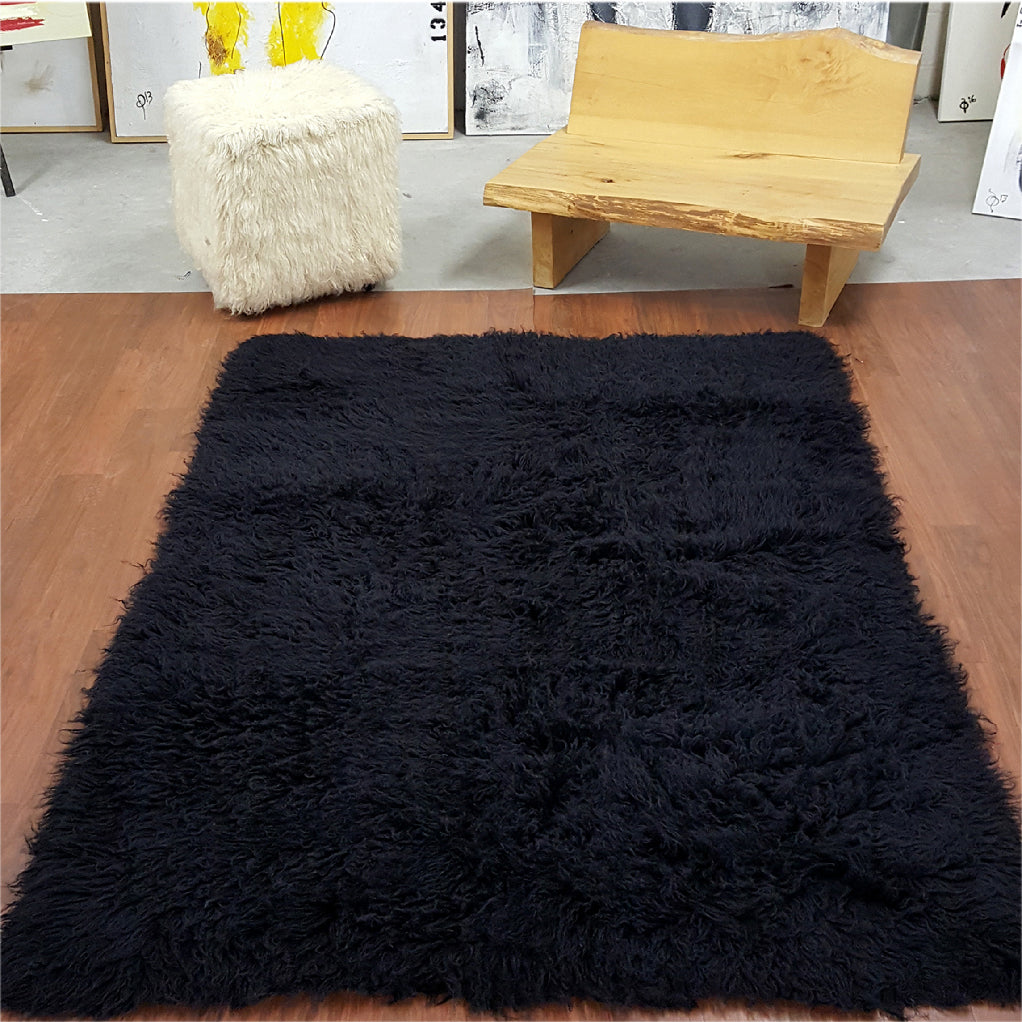 SUPER THICK 3X5 BLACK FLOKATI RUG | THICK 3000gsm WEIGHT | LONG 3.5