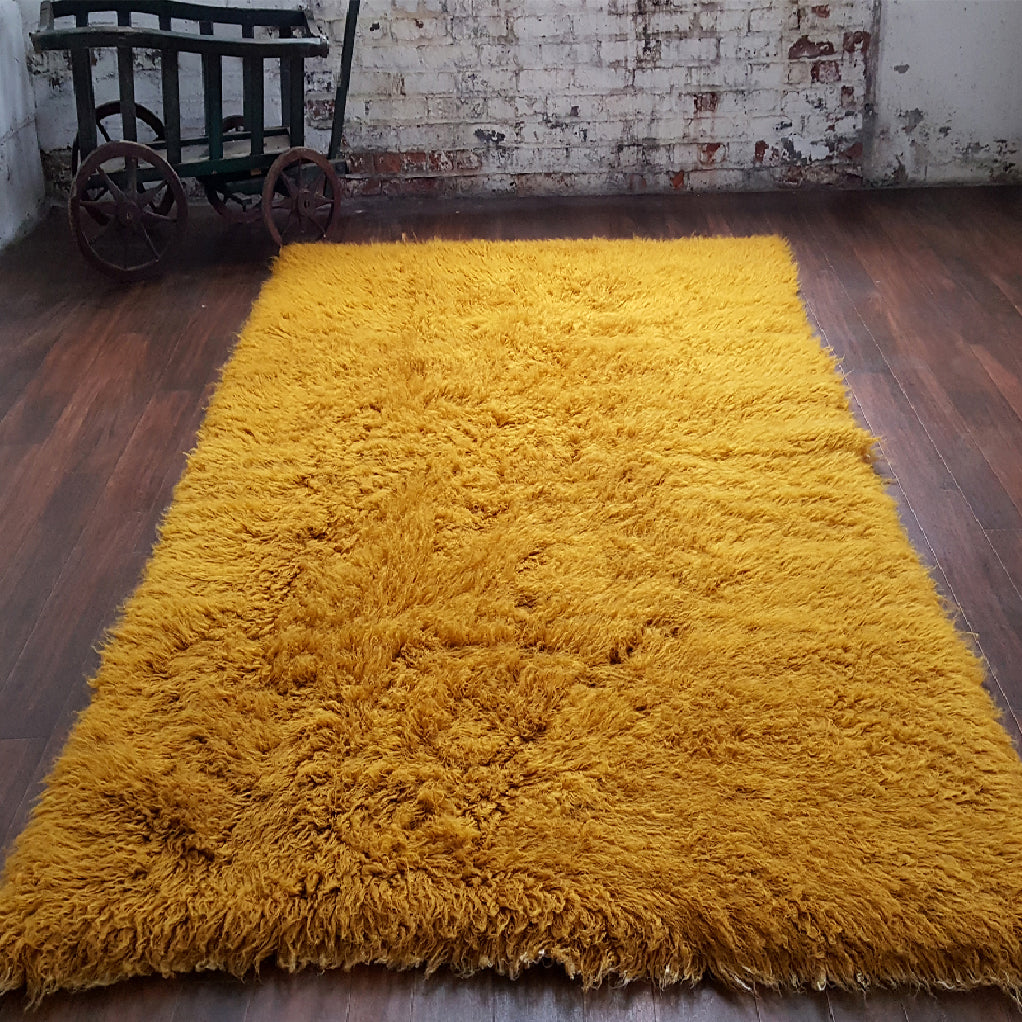 SUPER THICK 5X7 MUSTARD FLOKATI RUG | THICK 3000gsm WEIGHT | LONG 3.5