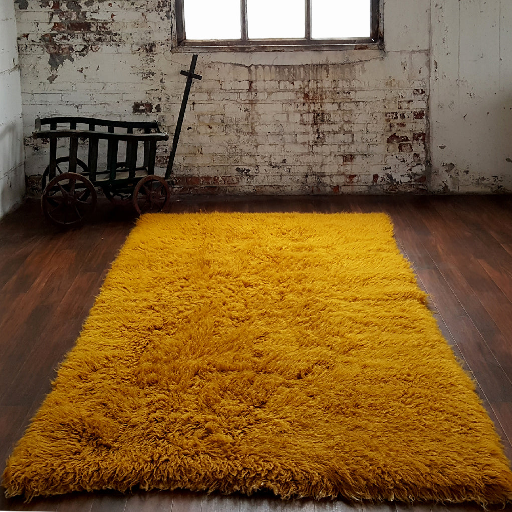 SUPER THICK 5X7 MUSTARD FLOKATI RUG | THICK 3000gsm WEIGHT | LONG 3.5 PILE