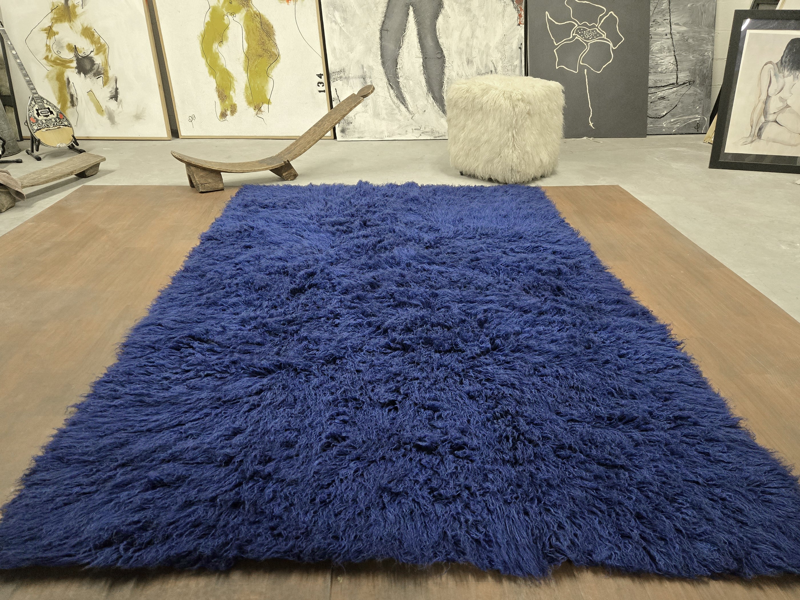 BEAUTIFUL ROYAL BLUE FLOKATI RUG | THICK 3.5