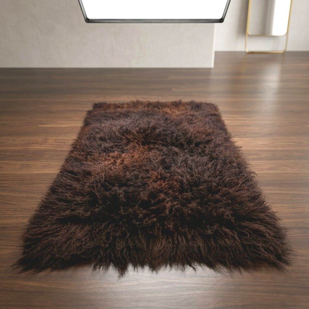 ULTRA-PLUSH 3x5 BURGUNDY+BROWN SWIRLED FLOKATI RUG💥THICK 4