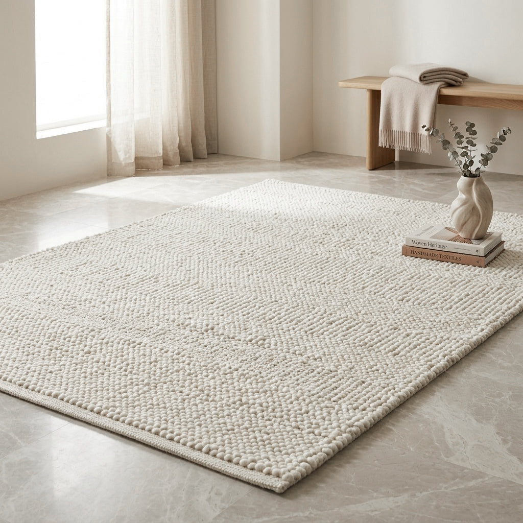 STYLISH KNOTTED WOOL AREA RUG | FLAT WEAVE | 100% ORGANIC WOOL