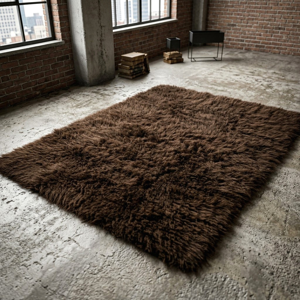 HUGE 10x10 SQUARE CHOCOLATE BROWN FLOKATI RUG💥THICK 3.5
