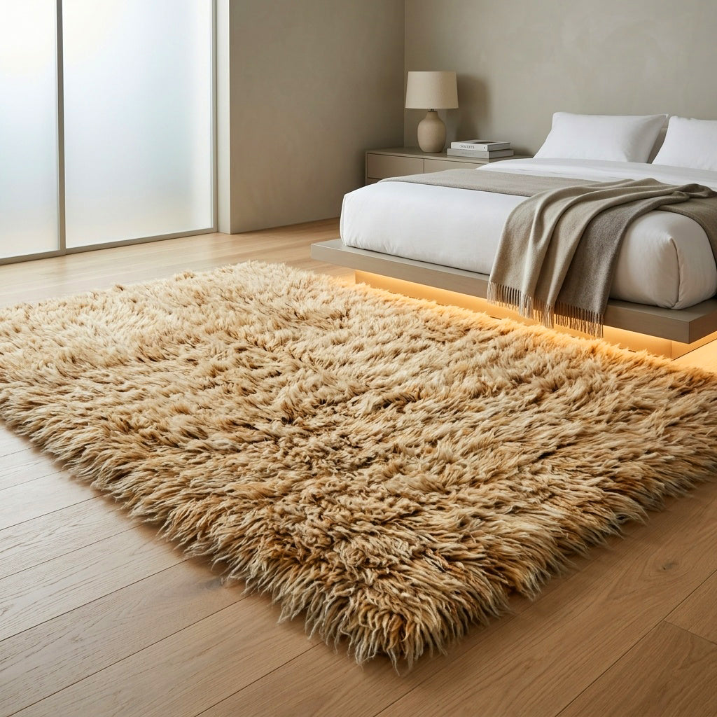 BEAUTIFUL COPPER + WHITE FLOKATI RUG💥THICK 3.5
