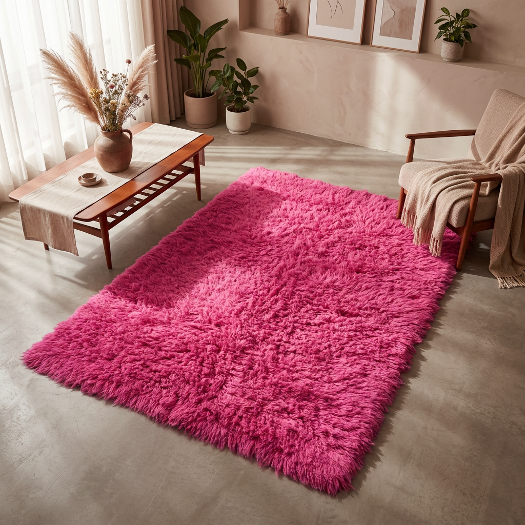 SUPER THICK FUCHSIA HOT PINK FLOKATI RUG💥THICK 3000 GRAM WEIGHT💥LONG 3.5