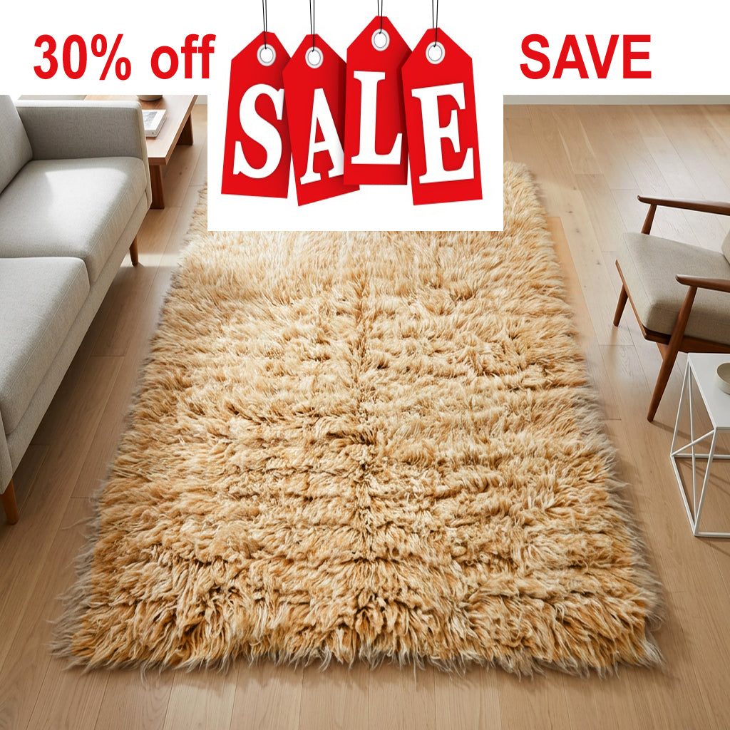 BEAUTIFUL COPPER + WHITE FLOKATI RUG💥THICK 3.5