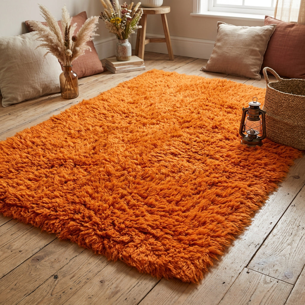 STYLISH RETRO ORANGE FLOKATI RUG💥THICK 3.5