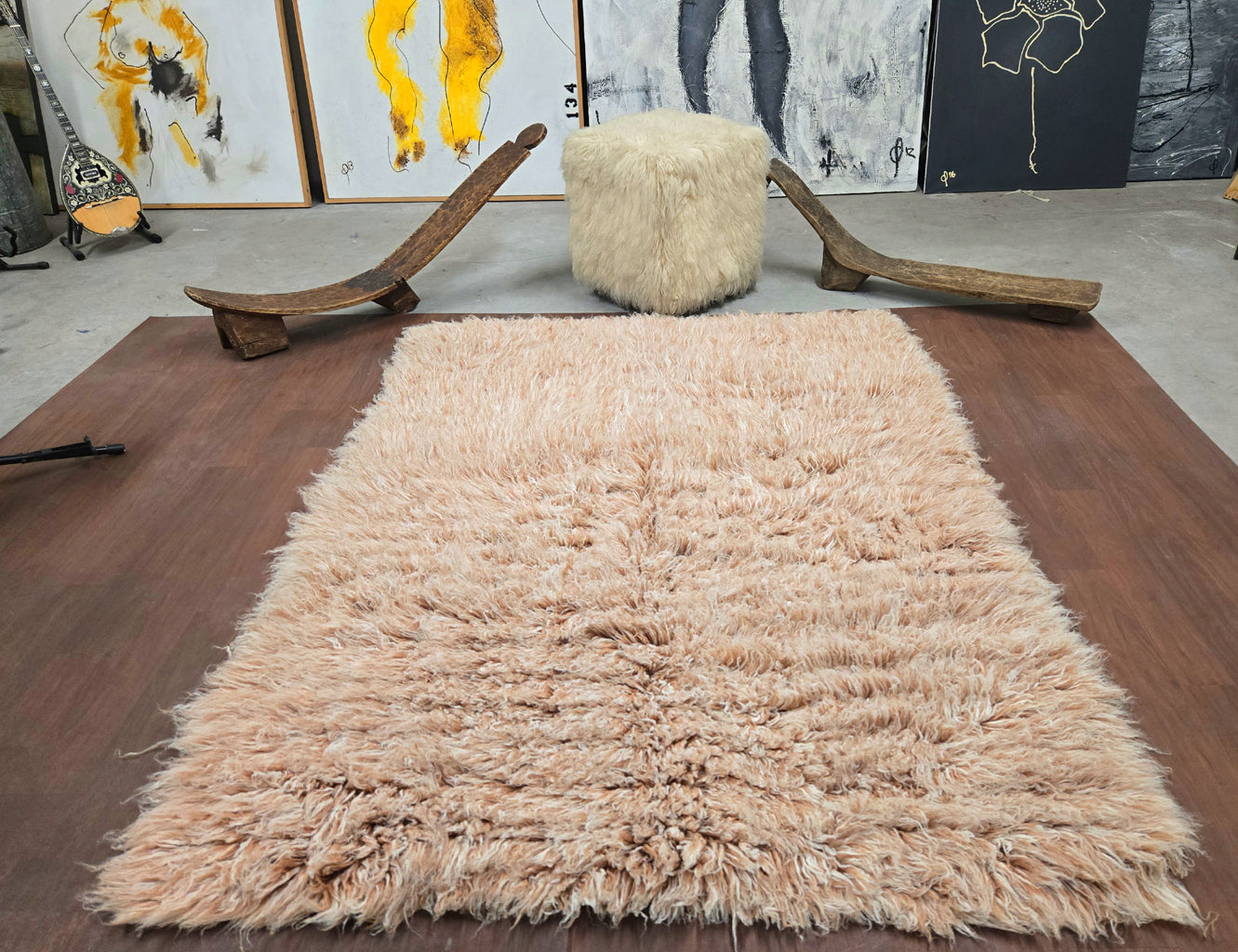 BEAUTIFUL FIERY TAN-WHITE FLOKATI RUG | THICK 3.5