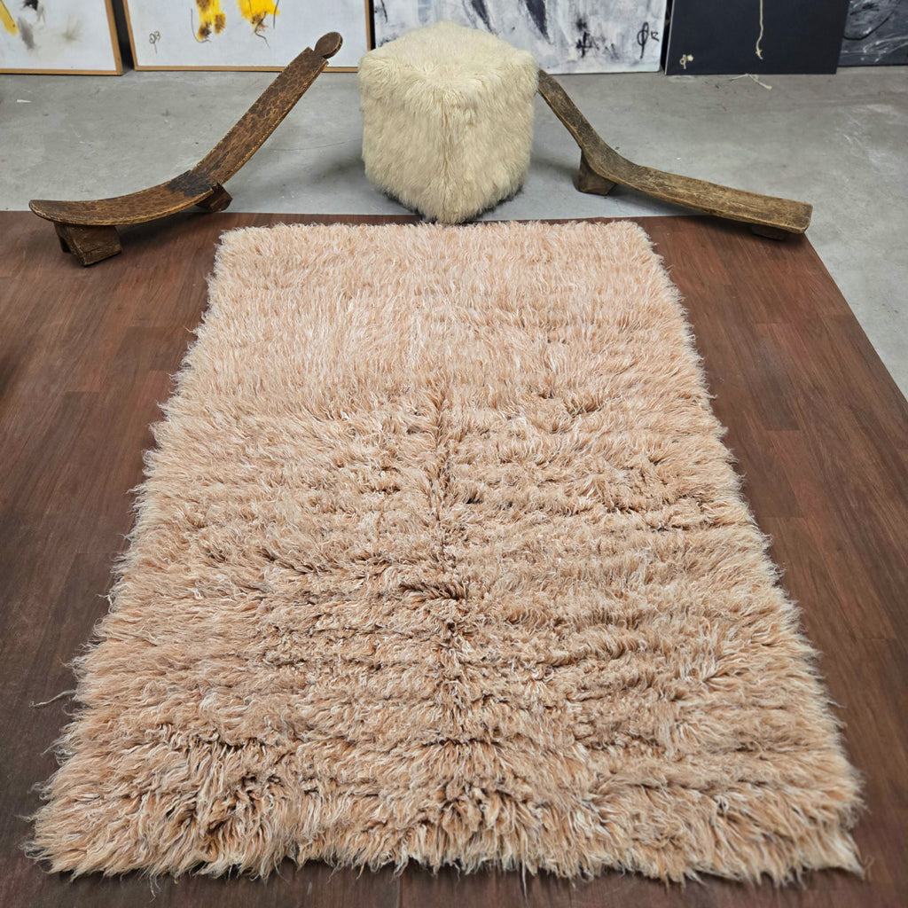 BEAUTIFUL FIERY TAN-WHITE FLOKATI RUG | THICK 3.5