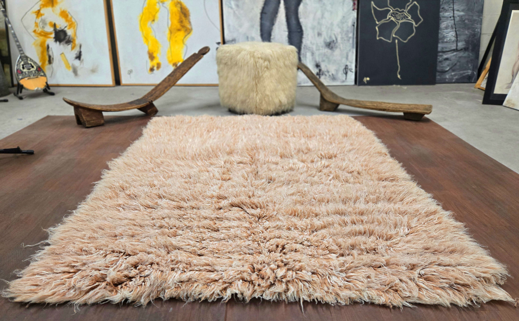 BEAUTIFUL FIERY TAN-WHITE FLOKATI RUG | THICK 3.5