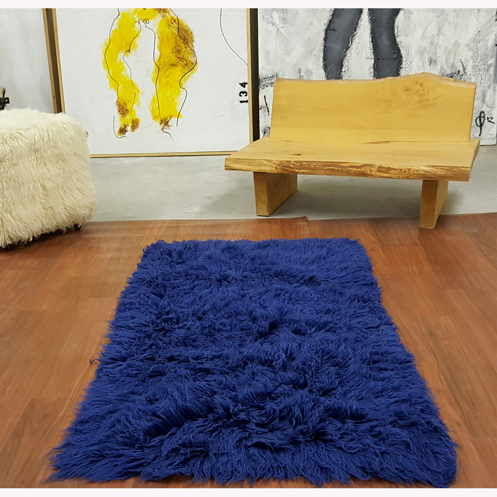 STYLISH 4X6 DENIM BLUE FLOKATI RUG | THICK 3000gsm WEIGHT | LONG 3.5