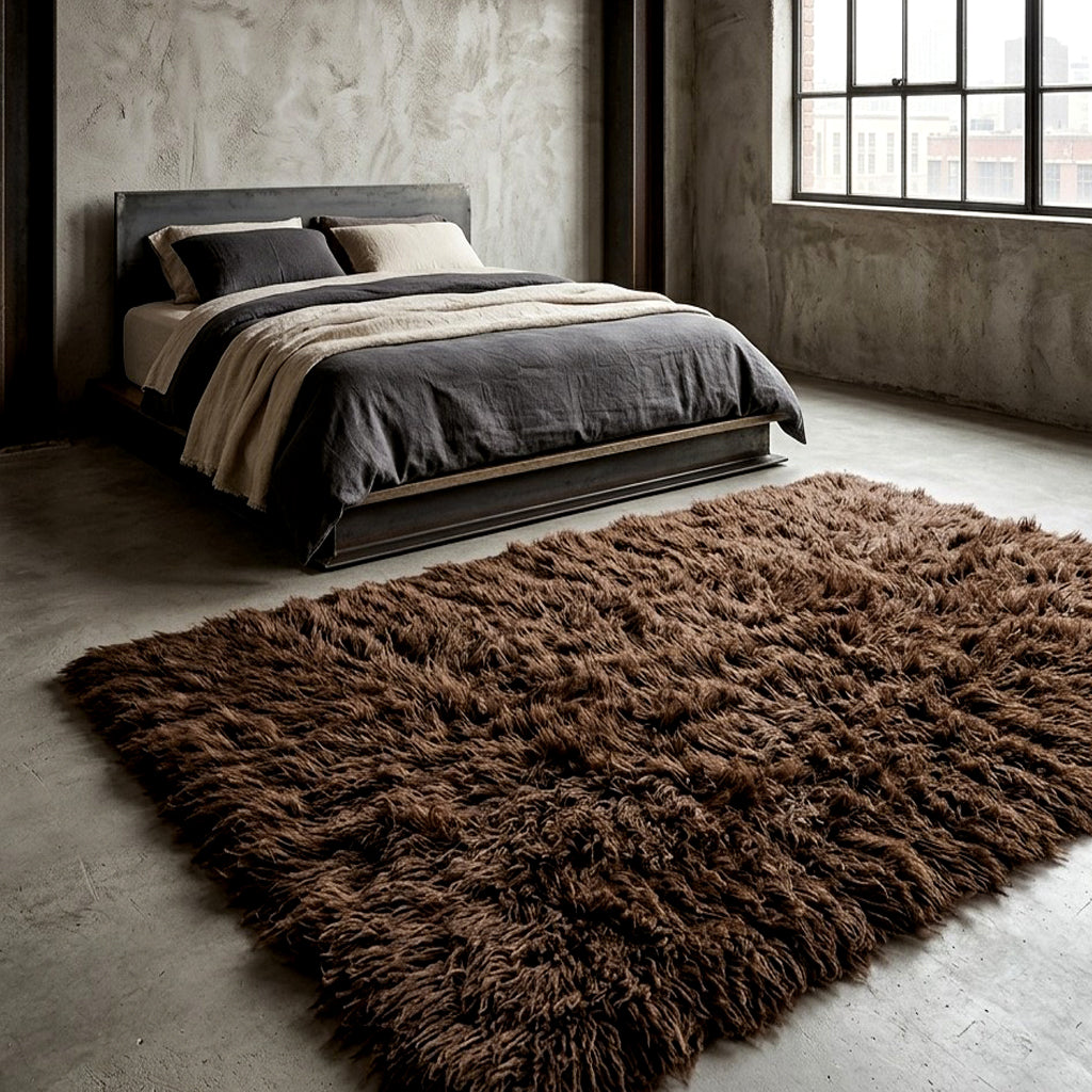HUGE 10x10 SQUARE CHOCOLATE BROWN FLOKATI RUG💥THICK 3.5