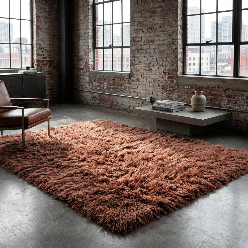HUGE 12' X 12' COCO BROWN FLOKATI RUG💥LONG 3