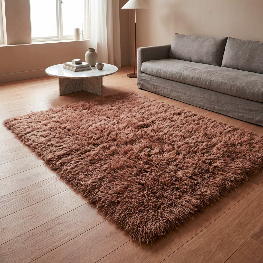 HUGE 12' X 12' COCO BROWN FLOKATI RUG💥LONG 3