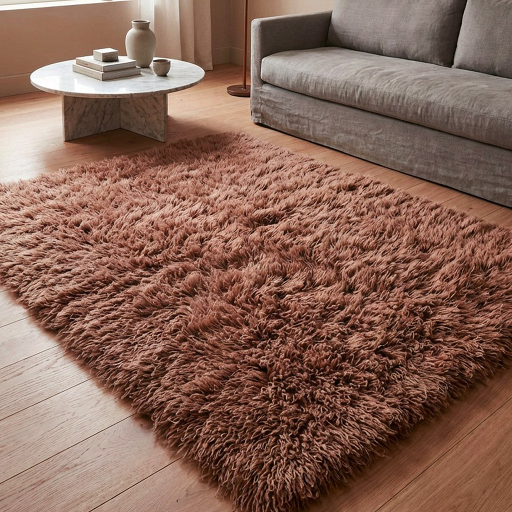HUGE 12' X 12' COCO BROWN FLOKATI RUG💥LONG 3