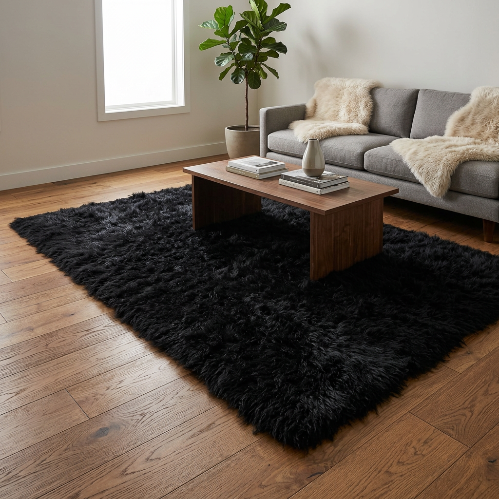 STYLISH BLACK FLOKATI RUGS💥LONG 3.5