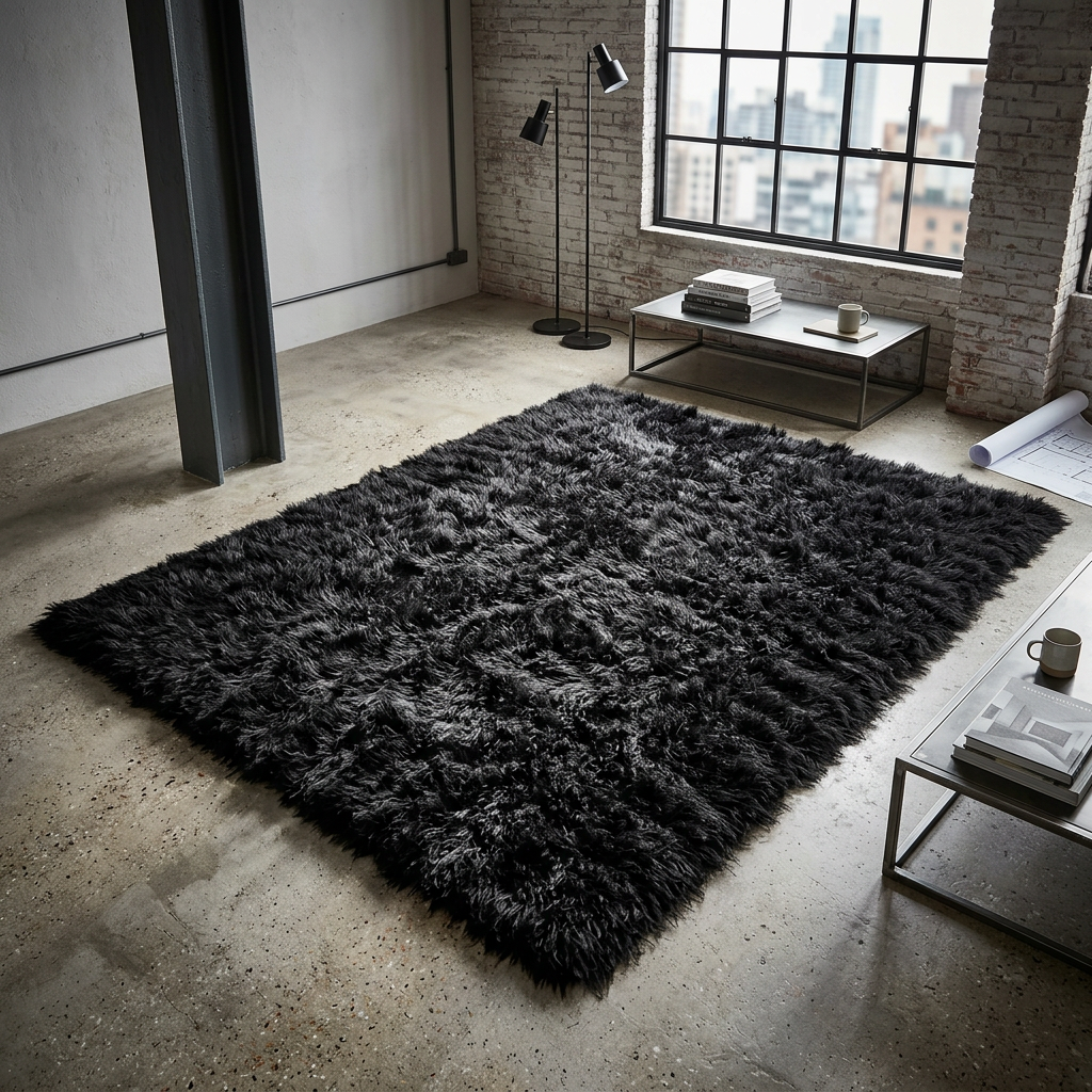 STYLISH BLACK FLOKATI RUGS💥LONG 3.5