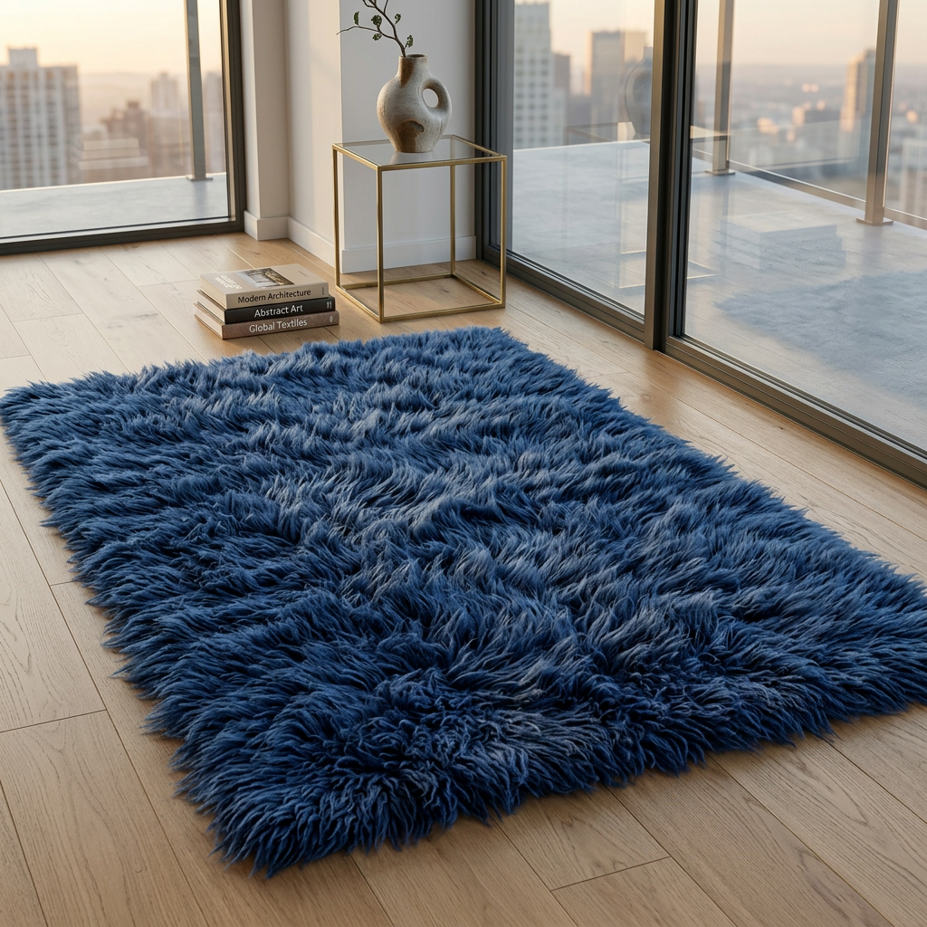 STYLISH 4X6 DENIM BLUE FLOKATI RUG💥THICK 3000gram WEIGHT💥LONG 3.5