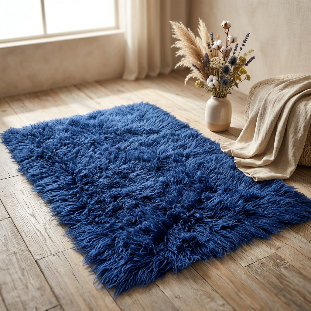 STYLISH 4X6 DENIM BLUE FLOKATI RUG💥THICK 3000gram WEIGHT💥LONG 3.5