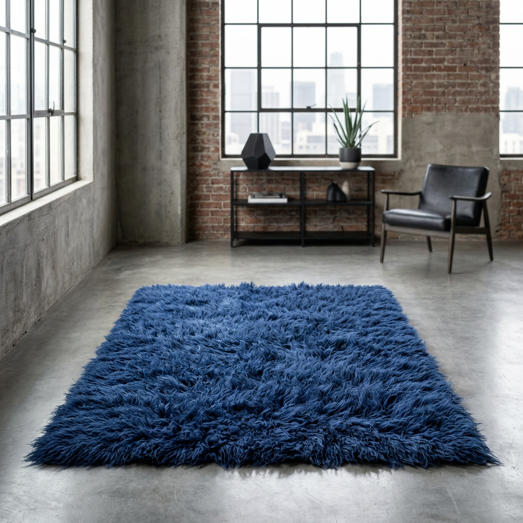 STYLISH 4X6 DENIM BLUE FLOKATI RUG💥THICK 3000gram WEIGHT💥LONG 3.5