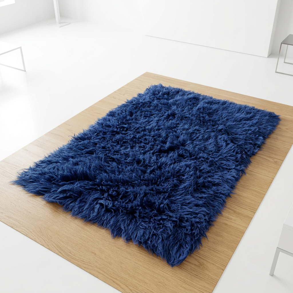 STYLISH 4X6 DENIM BLUE FLOKATI RUG💥THICK 3000gram WEIGHT💥LONG 3.5
