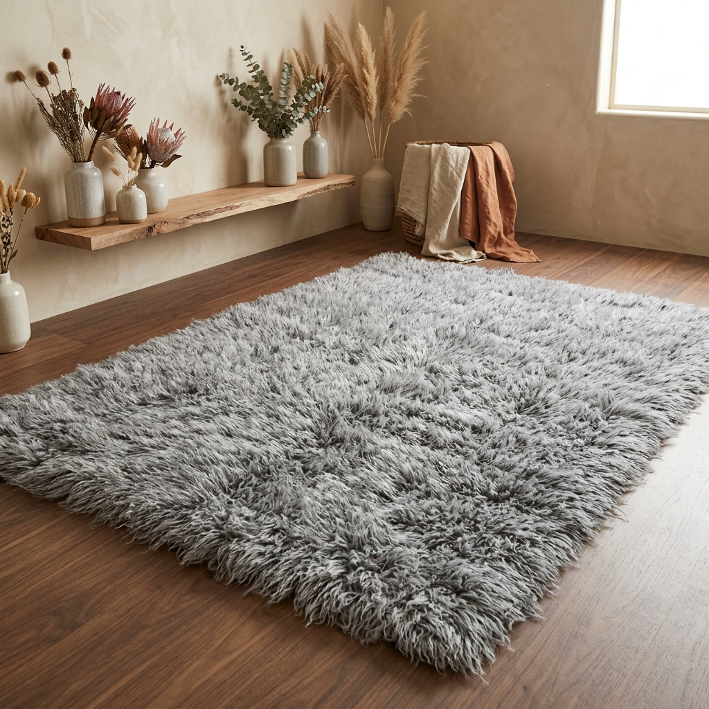 STYLISH SALT AND PEPPER FLOKATI RUGS💥THICK 3.5