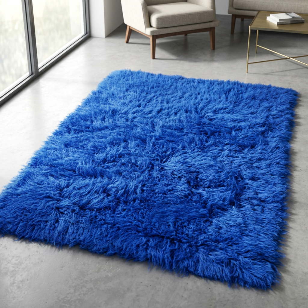 SUPER PLUSH 3X5 COBALT BLUE FLOKATI RUG💥LONG 3.5