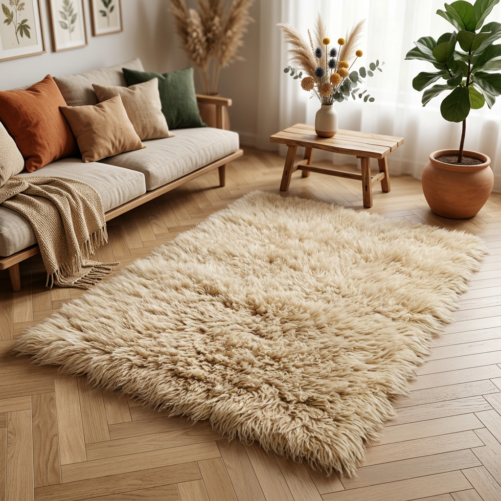 STYLISH 3x5 TAN FLOKATI RUG💥THICK 3.5