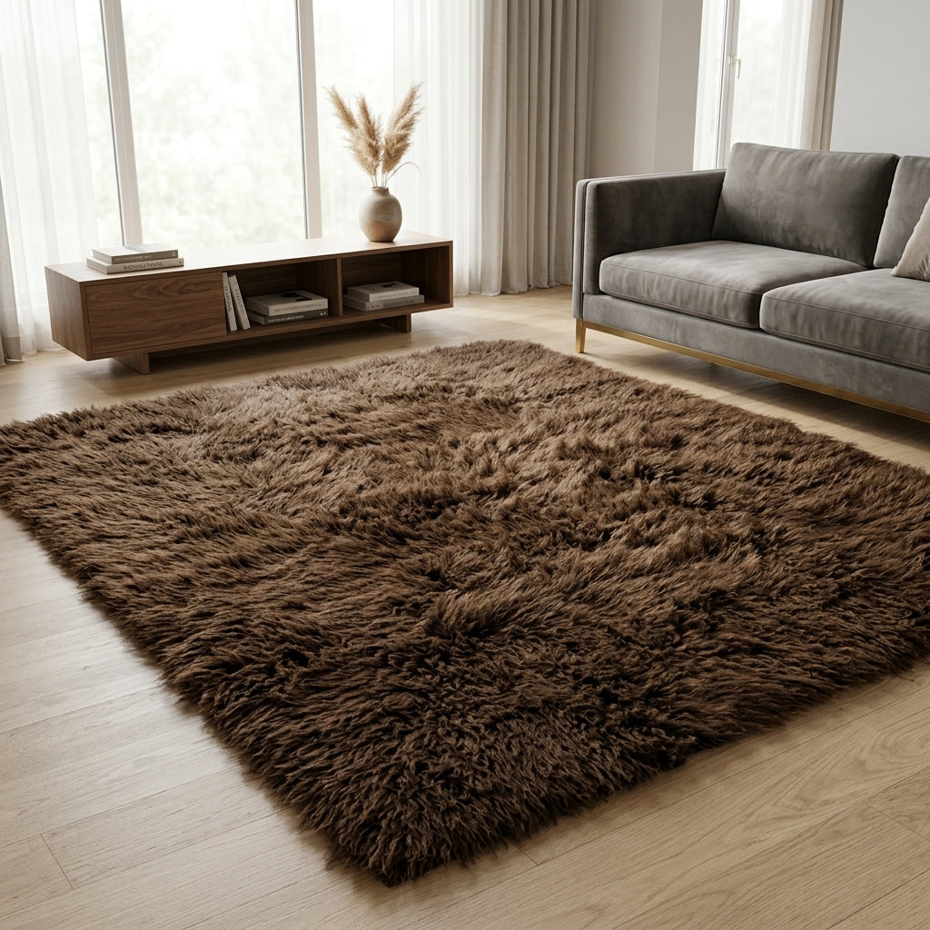 CHOCOLATE 6x9 FLOKATI RUG💥LONG 3.5” PILE💥GREAT QUALITY