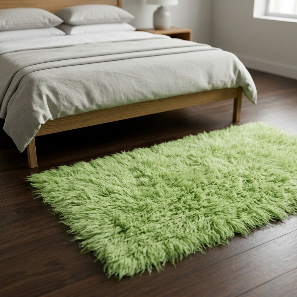 BEAUTIFUL 3X5 LIME GREEN FLOKATI RUG💥LONG 3.5