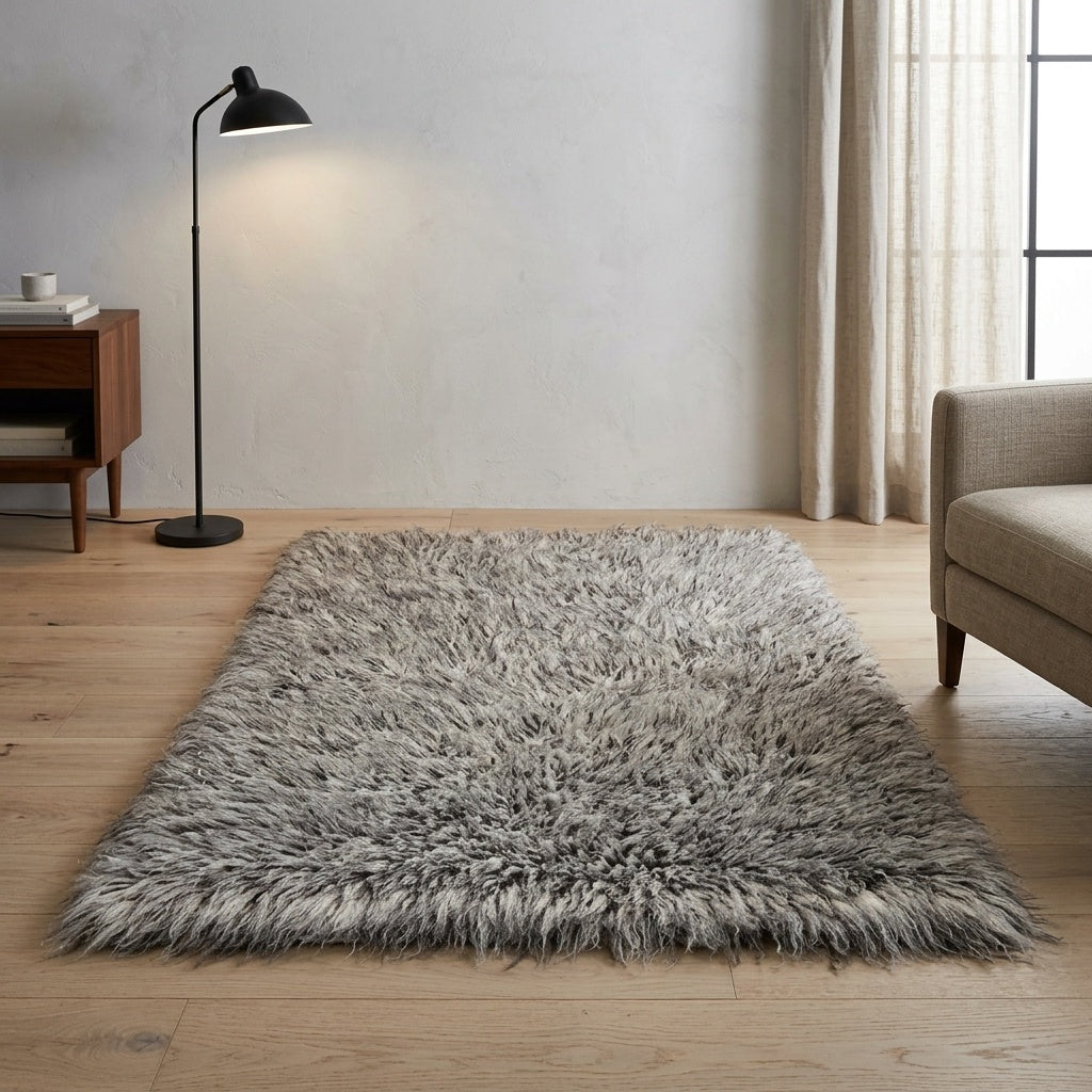 STYLISH 3X5 GRAY-WHITE BLEND FLOKATI RUG💥THICK 3.5
