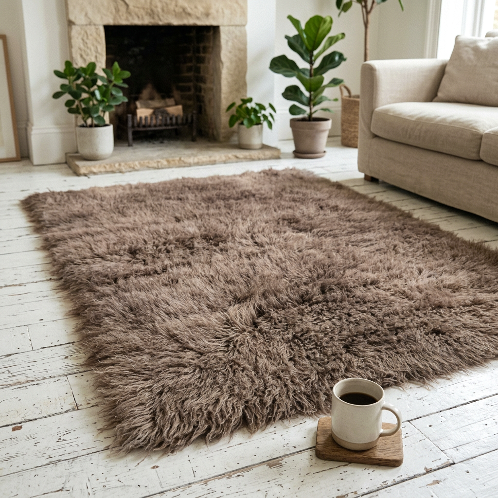 SUPER THICK LIGHT BROWN FLOKATI RUG💥LONG 3.5” PILE💥GREAT QUALITY