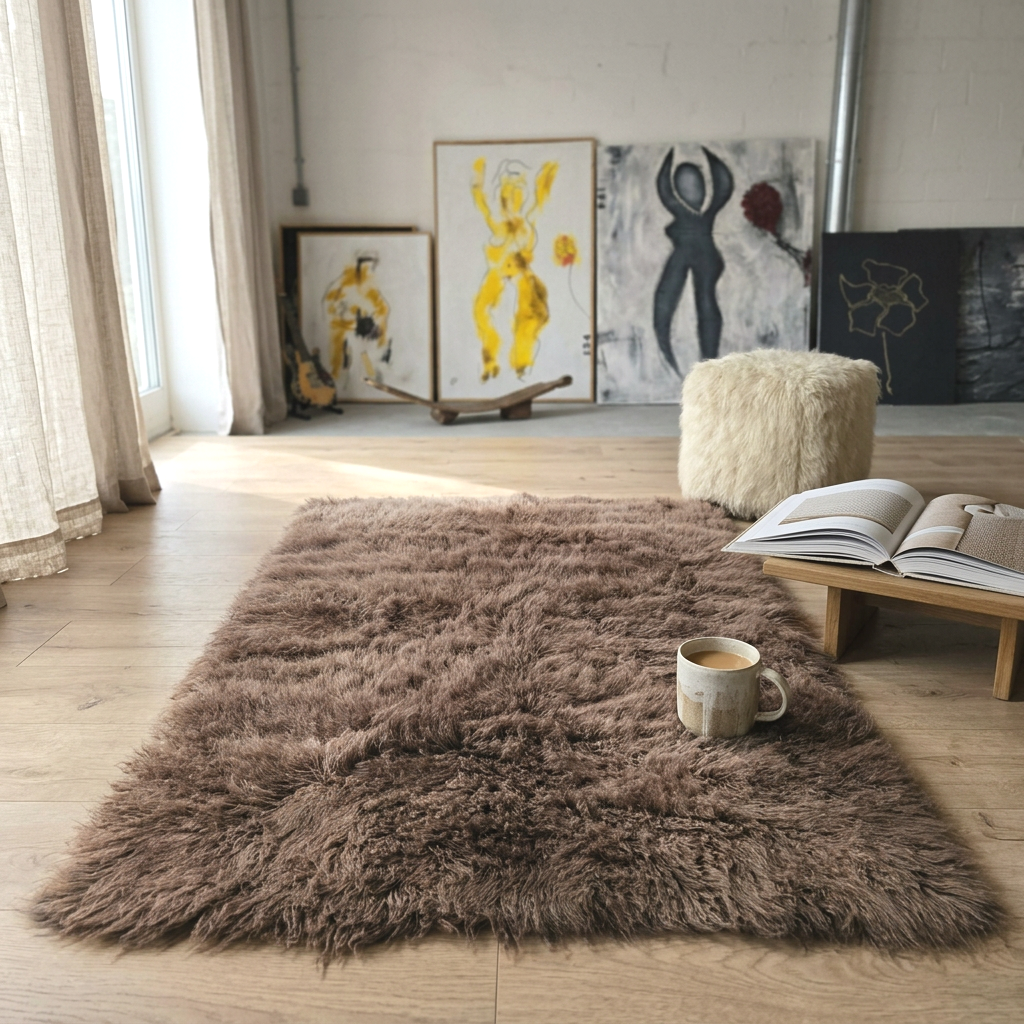 SUPER THICK LIGHT BROWN FLOKATI RUG💥LONG 3.5” PILE💥GREAT QUALITY