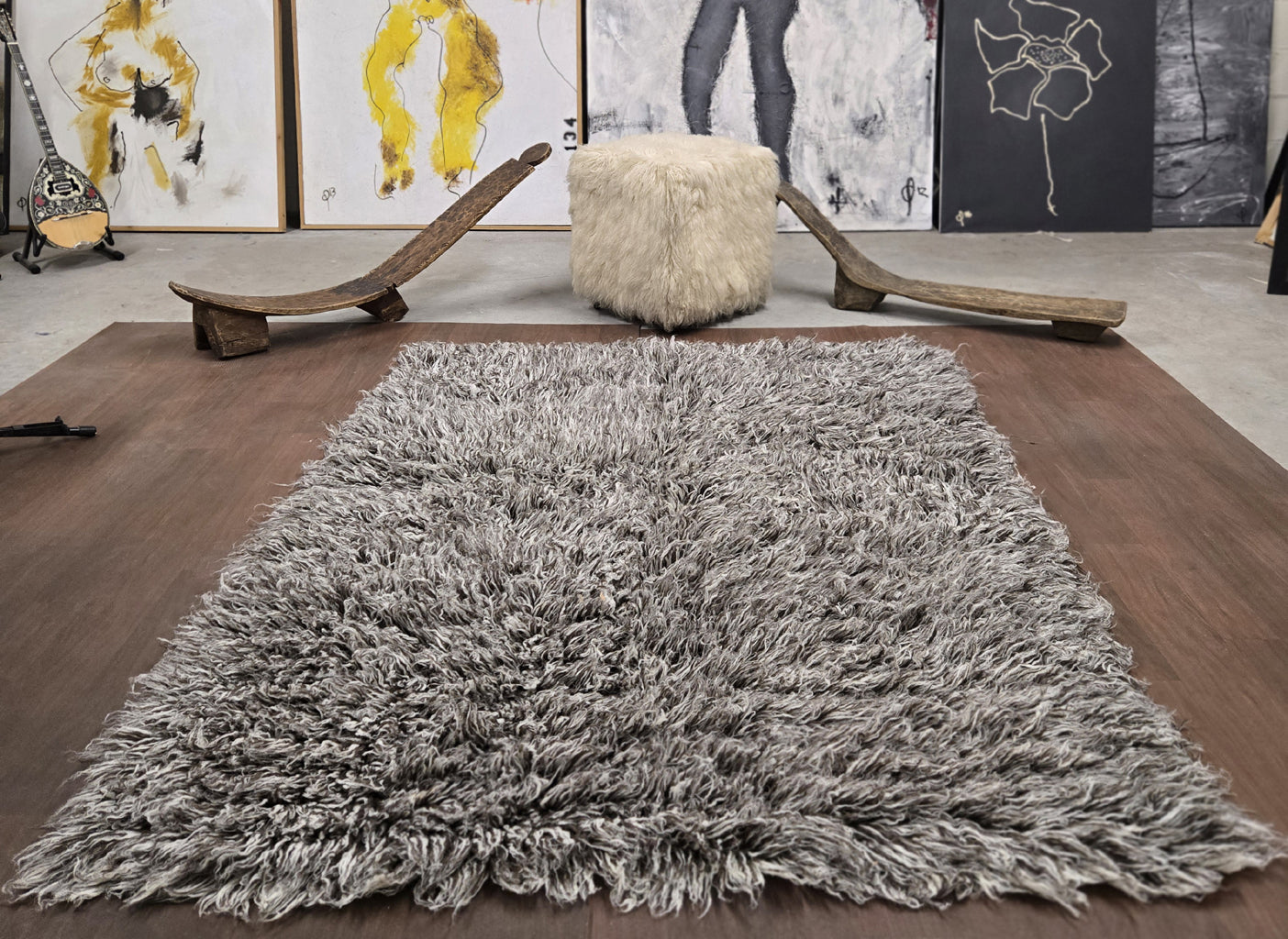 STYLISH 5x7 GRAY+WHITE BLEND FLOKATI RUG | THICK 3.5